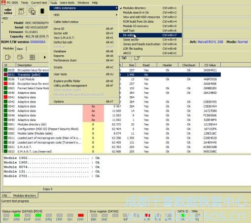 PC-3000 for HDD.西部數(shù)據(jù)硬盤服務(wù)區(qū)31模塊 (translator) 損壞的數(shù)據(jù)恢復(fù)