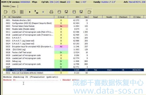 PC-3000 for HDD.西部數(shù)據(jù)硬盤服務(wù)區(qū)31模塊 (translator) 損壞的數(shù)據(jù)恢復(fù)